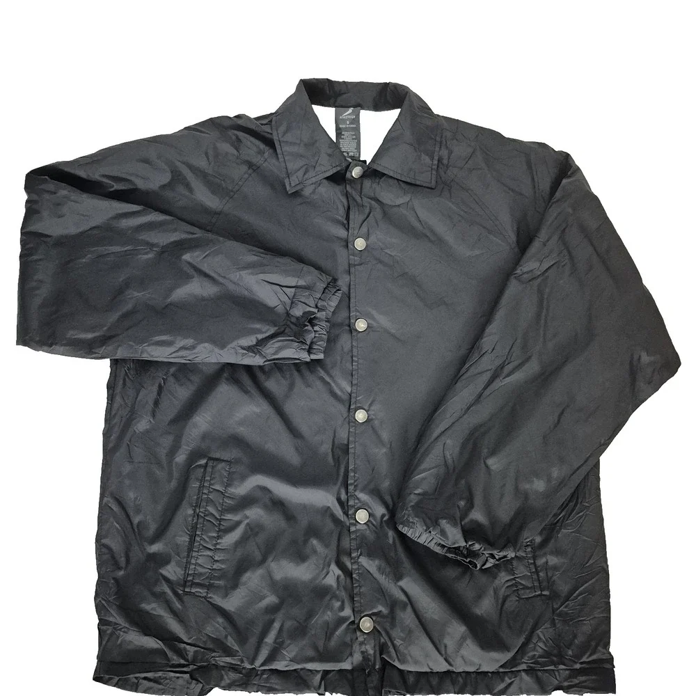 Athletrium Jacket Mens Small Black Nylon Coaches‎ Windbreaker Lined Snap Front